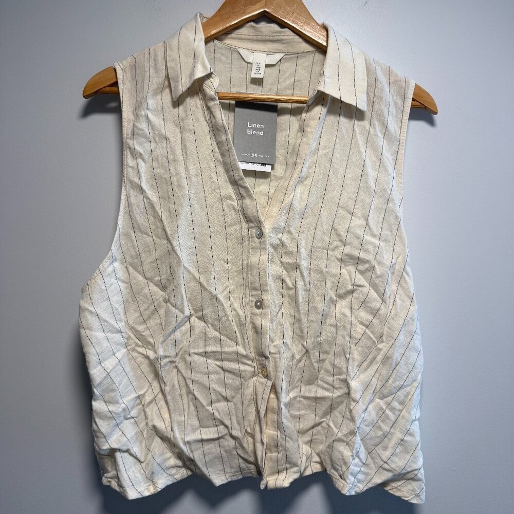H&M Linen Blend Striped Tank Large NWT